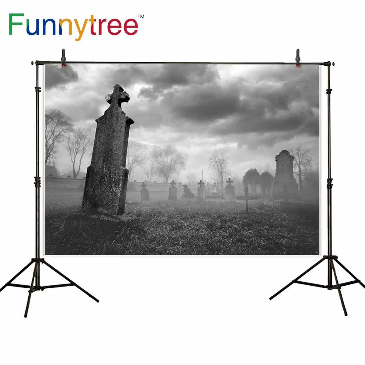 Фон для фотосъемки Funnytree с изображением темных облаков кладбища Хэллоуина осени