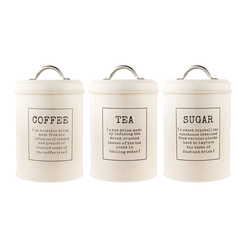

3 Pcs Airtight Store Empty Coffee Tea Cans with Handle Lid Kitchen Food Cafe Powder Storage Box Tin Canister Container