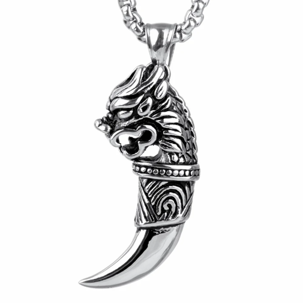 

Retro Personality Fashion Titanium Steel Men's Stainless Faucet Wolf Tooth Pendant Necklace