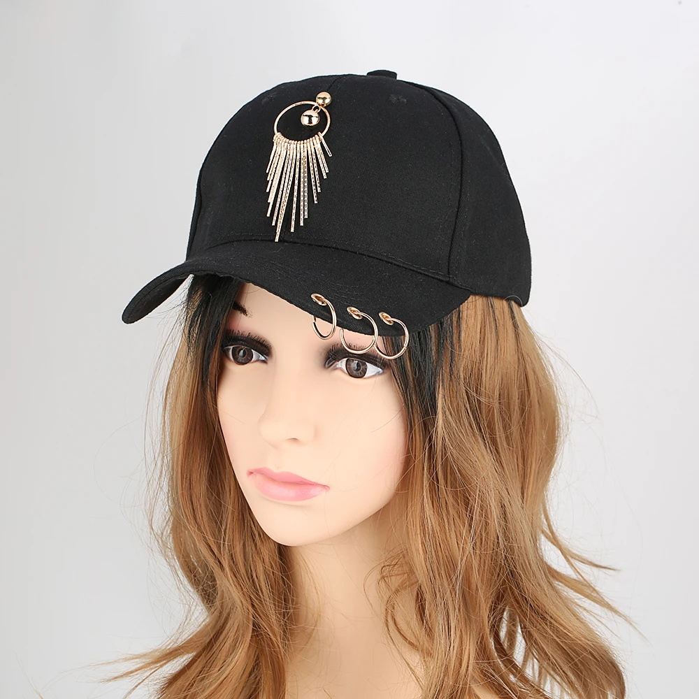 K Pop Бейсболка кисточки золотые кольца мужская Кепка Козырек кекет Мода папа