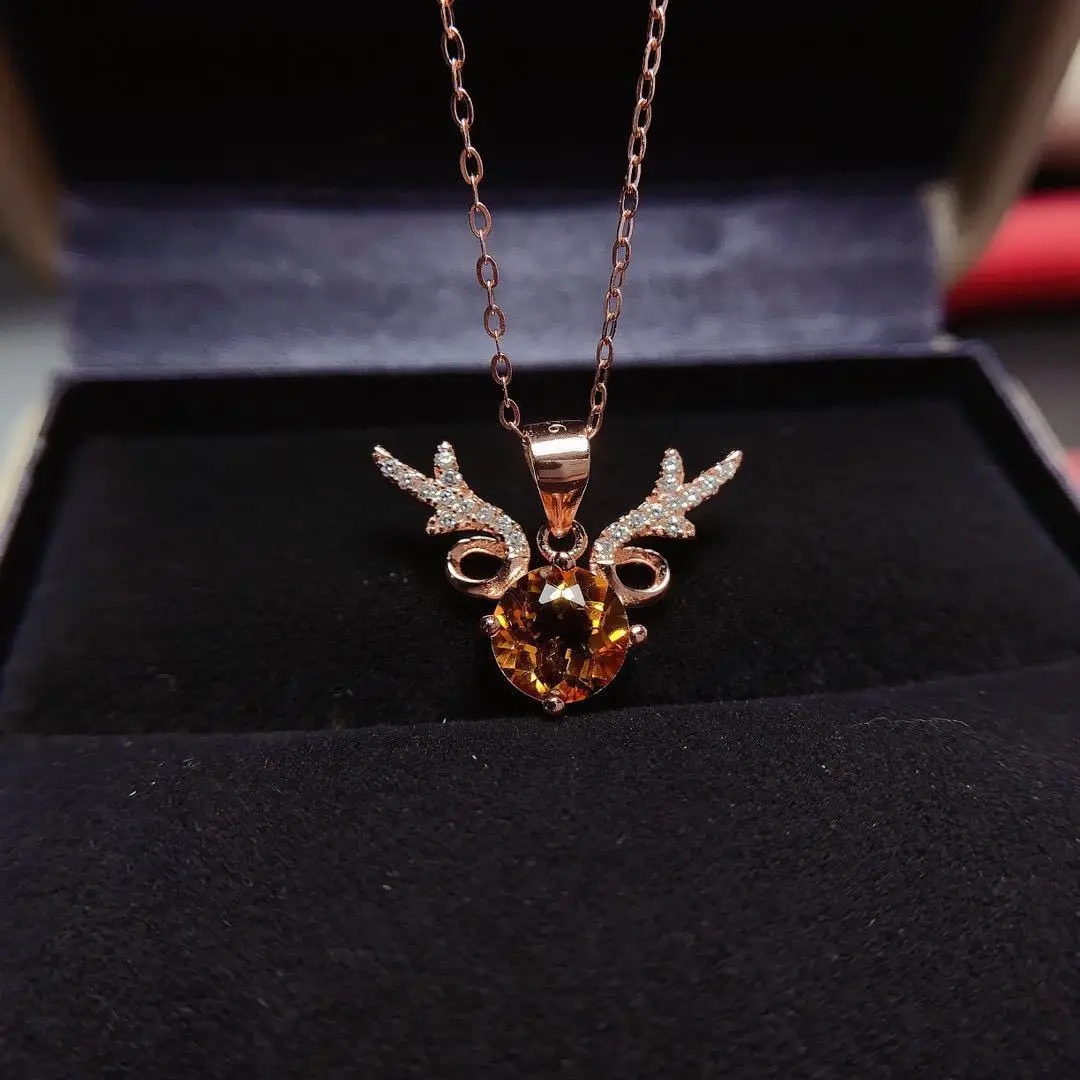 

925 Silver New Fashion Pendant Necklace Simulation Natural Yellow Crystal Red Champagne Morganite Antler For Women Fine Jewelry