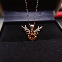 925 silver new fashion pendant necklace simulation natural yellow crystal red champagne morganite antler for women fine jewelry