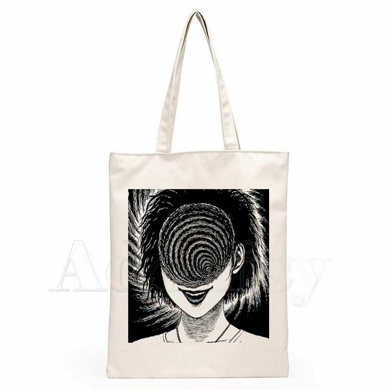 Junji Ito Fashion Canvas Bag Women Girls Simple Large Capacity Storage Handbag Shoulder Tote Reusable Student Bookbag | Багаж и сумки