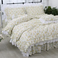 free shipping korean ruffles bed linen pastoral embroidered luxury lace princess bedding set cotton ropa de cama bed skirt yyx