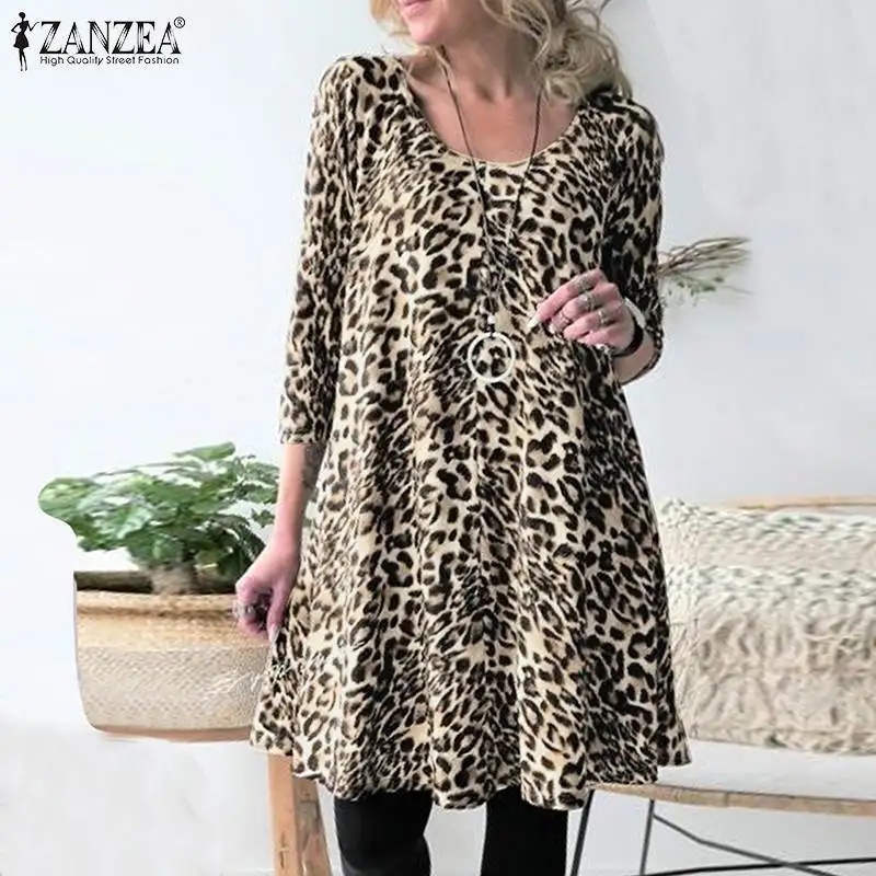 

Oversized ZANZEA Fashion Women Leopard Printed T-shirts 2021 Spring Autumn Long Sleeve Tops Tunic Casual Loose Blusa Femininas