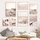 Настенная картина с изображением пляжного моста, пейзажа, песчаная девушка, ручной постер на холсте, растения, трава, принт, настенные картины в скандинавском стиле, декор для гостиной