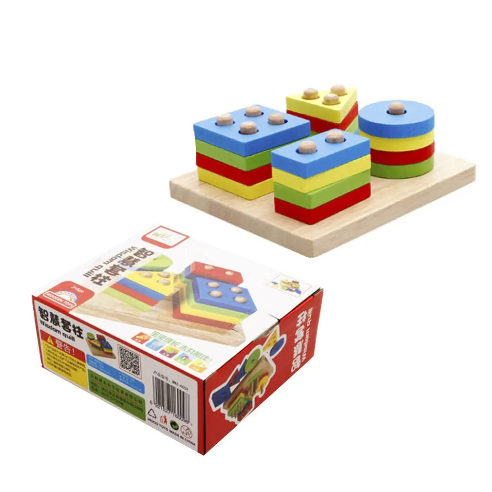 

Wooden Four-Column Set Blocks Geometric Intelligence Board Children'S Educational Set Column Shape Early Education Toy