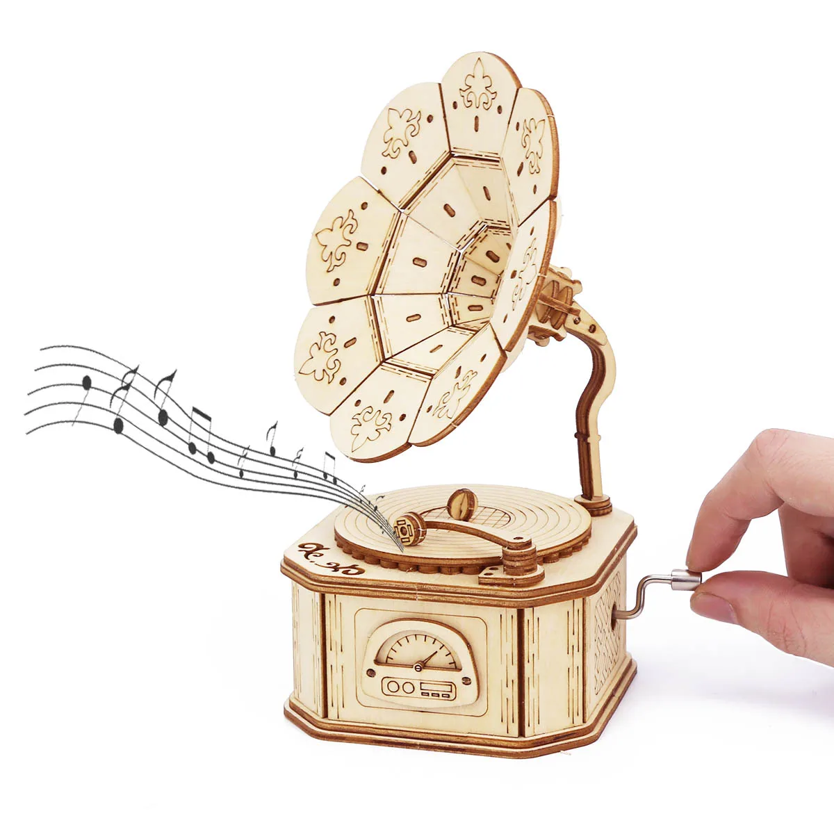 

Деревянная музыкальная шкатулка с фонографом, набор для сборки самостоятельного механизма, 3D головоломка, украшение для стола, подарок на д...