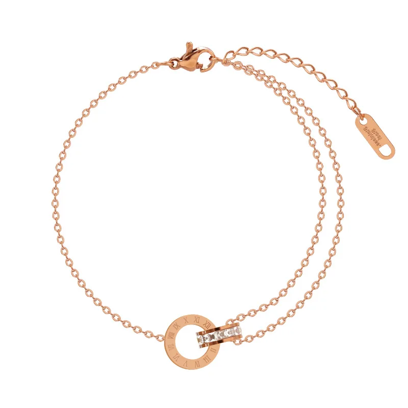 

Roman Digital Double Interlocking Bracelet Titanium Steel Rose Gold Simple Style Handset couple bracelet classic jewelry