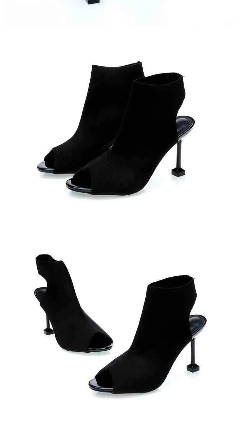 

Sandals Women's 2019 Summer New Style Fish Mouth Knitted Elasticity Summer High Heel Shoes Online Celebrity WOMEN'S Shoes 0329