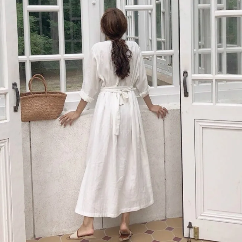 KIYUMI Boho платье женские хлопковые длинные платья осенний кардиган с длинным рукавом на пуговицах свободное цыганское шикарное пляжное белое Повседневное платье