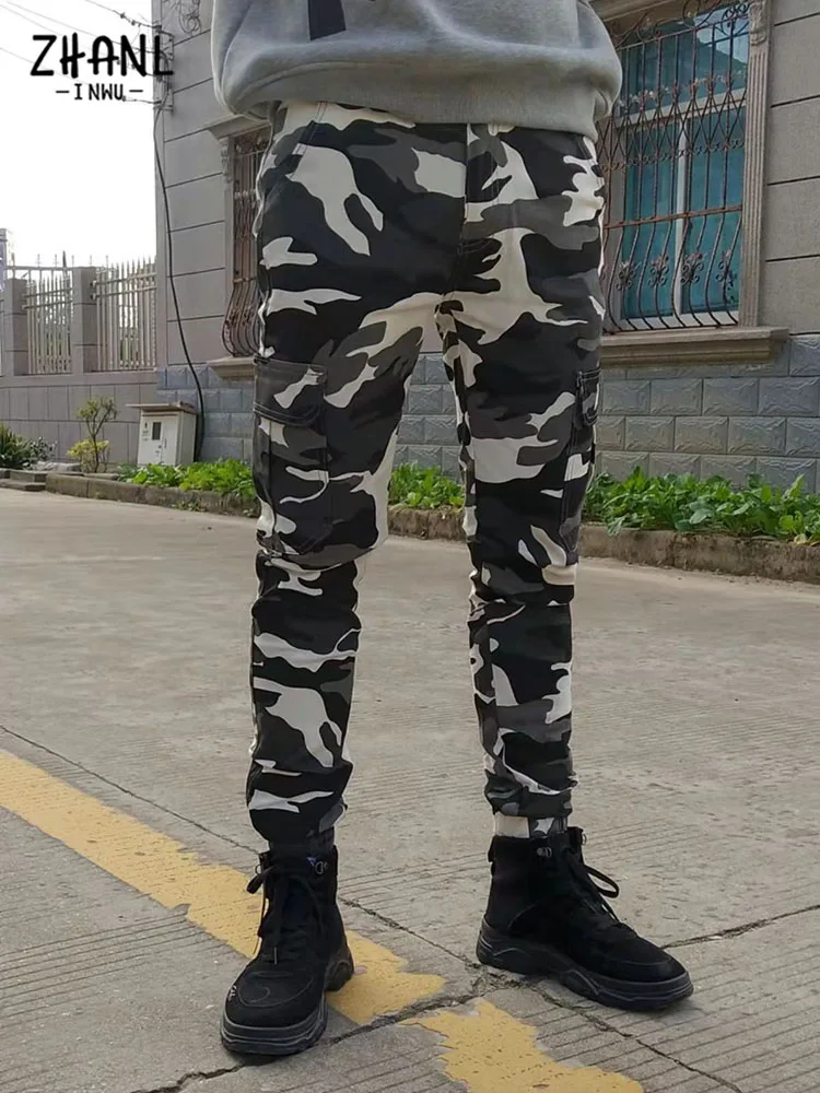 Fashion Men Camouflage Jeans Slim Fit Multi-Pocket Cargo Pants Army Long Trousers Business Casual Camo Joggers Sweatpants Male