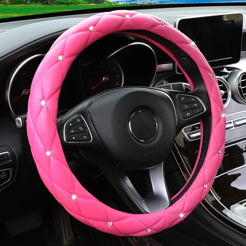 38CM Car Steering Wheel Cover Protector For Women Girls Bling Bling Rhinestones Crystal Car Interior Decoration Auto Accessories 38CM Car Steering Wheel Cover Protector For Women Girls Bling Bling Rhinestones Crystal Car Interior Decoration Auto Accessories