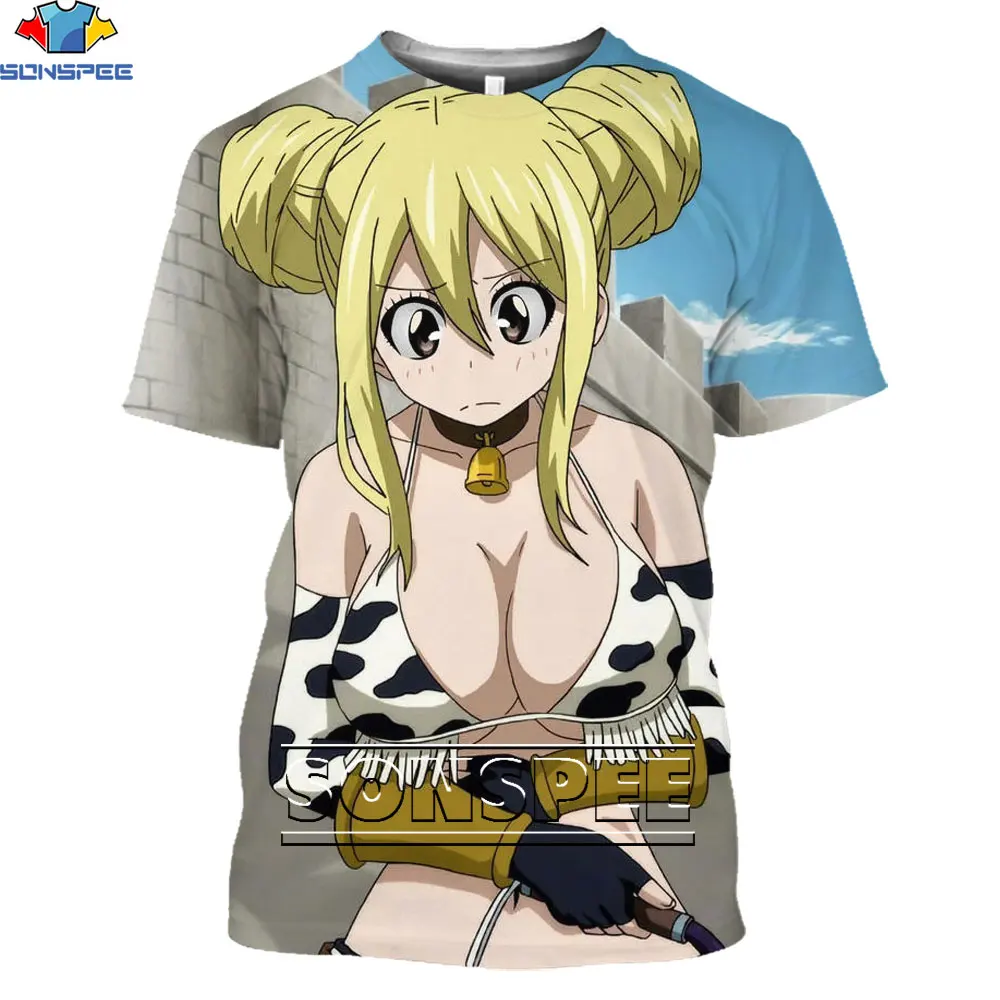 

SONSPEE 3D Anime FAIRY TAIL Printed T-shirt Sexy Chest Loli Magician Harajuku Cartoon Fashion Short Sleeve Otaku Top Sweatshirt