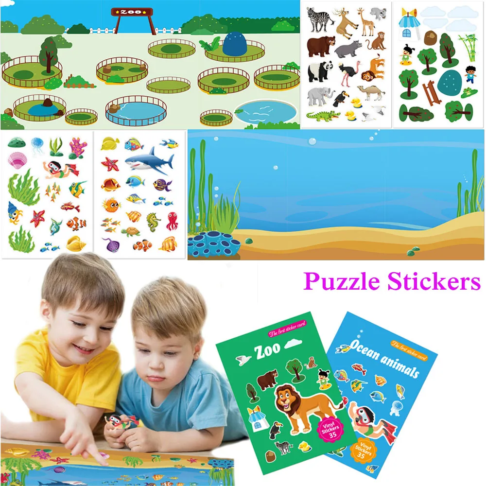 Детская игра Сделай Сам наклейки головоломки игры зоопарк океана 35 шт. палочка