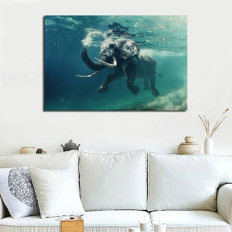 Плавательный слон животные обои Холст Плакаты печать настенная живопись