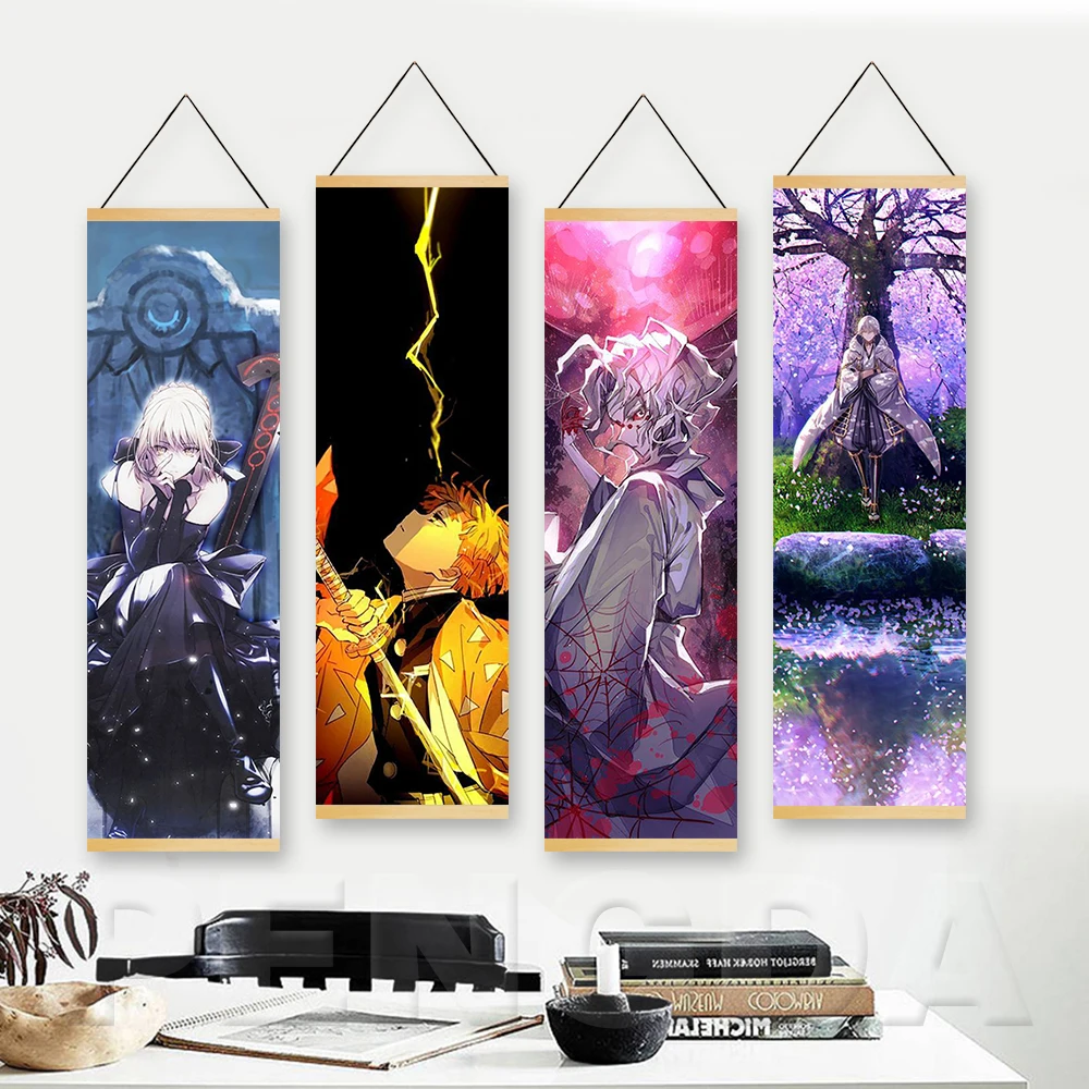 

Fashion Art Prints Scroll Anime Demon Slayer Kimetsu Poster Hippie Wall Picture Nordic Canvas Hanging Painting Office Home Decor