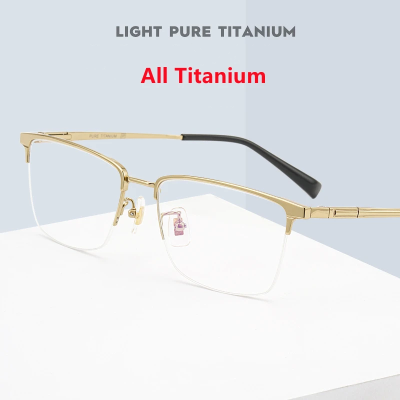 

Men's High-End All Pure Titanium Spectacle Frame Ultra Light Business Half-Frame Myopia Prescription Eyeglasses Frame 226186