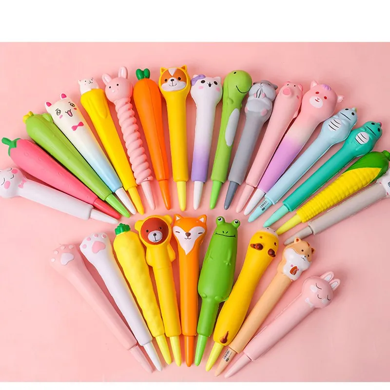 

Cartoon Cute Gel Kawaii Animal Gel Pen Decompression and Cute Decompression Soft Rubber Pen Learning Office Supplies Girly Heart