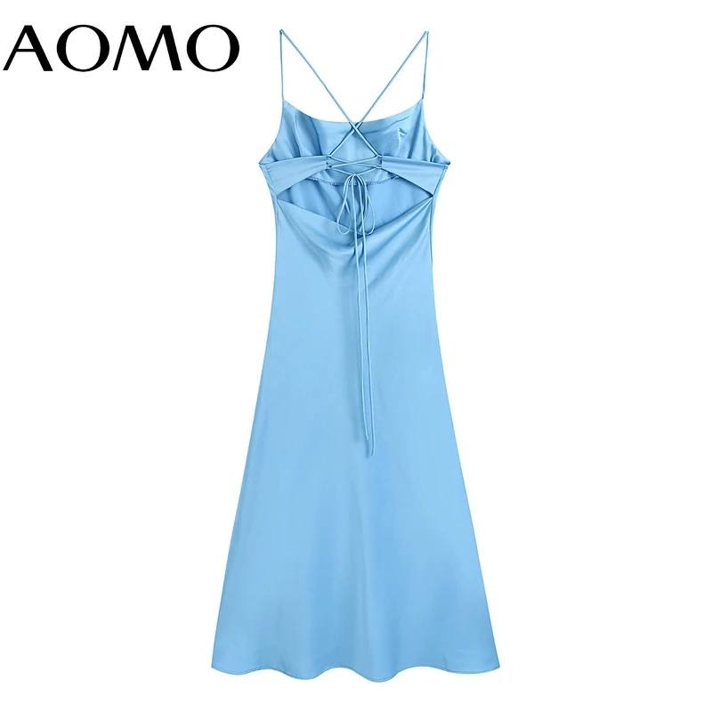 

AOMO Women's Party Dress Solid Color Midi Dress Strap Adjust Sleeveless 2021 Fashion Lady Elegant Dresses CE295A