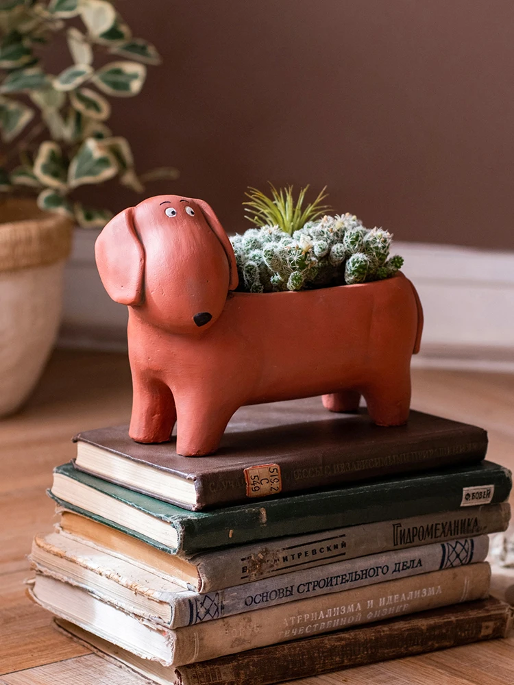 

Cute Pet and Animal Flower Pot Creative Sausage Dog Cement Flower Device Succulent Balcony Decoration Decoration Courtyard