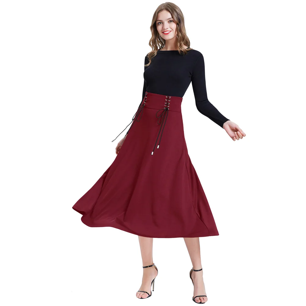Kate Kasin Ретро Женская юбка на шнуровке спереди Колумбийский стиль высокая талия