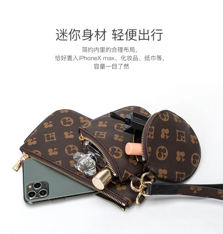 

2020 Winter New Three-Piece Clutch Bag Fashion Printing All-Match Card Purse Women Mini Zipper Pouch purses