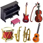 Музыкальные инструменты для кукол в масштабе 112, аксессуары для кукольного домика, искусственная скрипка, гитара, барабан, микрофон, модель трубы, рукоделие