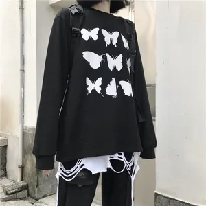 Женские футболки, топы, японский Kawaii, Женская свободная футболка Ulzzang Ins с принтом бабочки, Женская Корейская одежда Harajuku для женщин