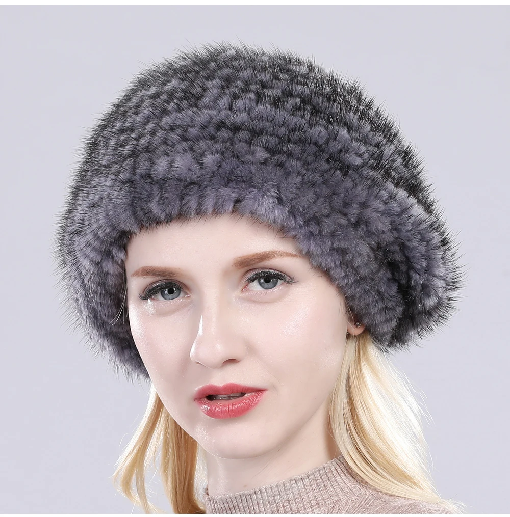 Hot Sale Russia Women Winter Real Mink Fur Berets Hat Hand Knitted Real Natural Mink Fur Cap Lady Luxury Real Mink Fur Hats