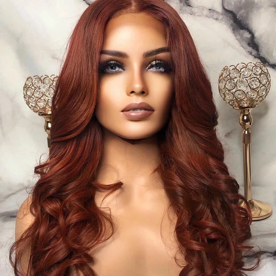 Парик из натуральных волнистых волос Dark Auburn Remy парик на сетке спереди парики для