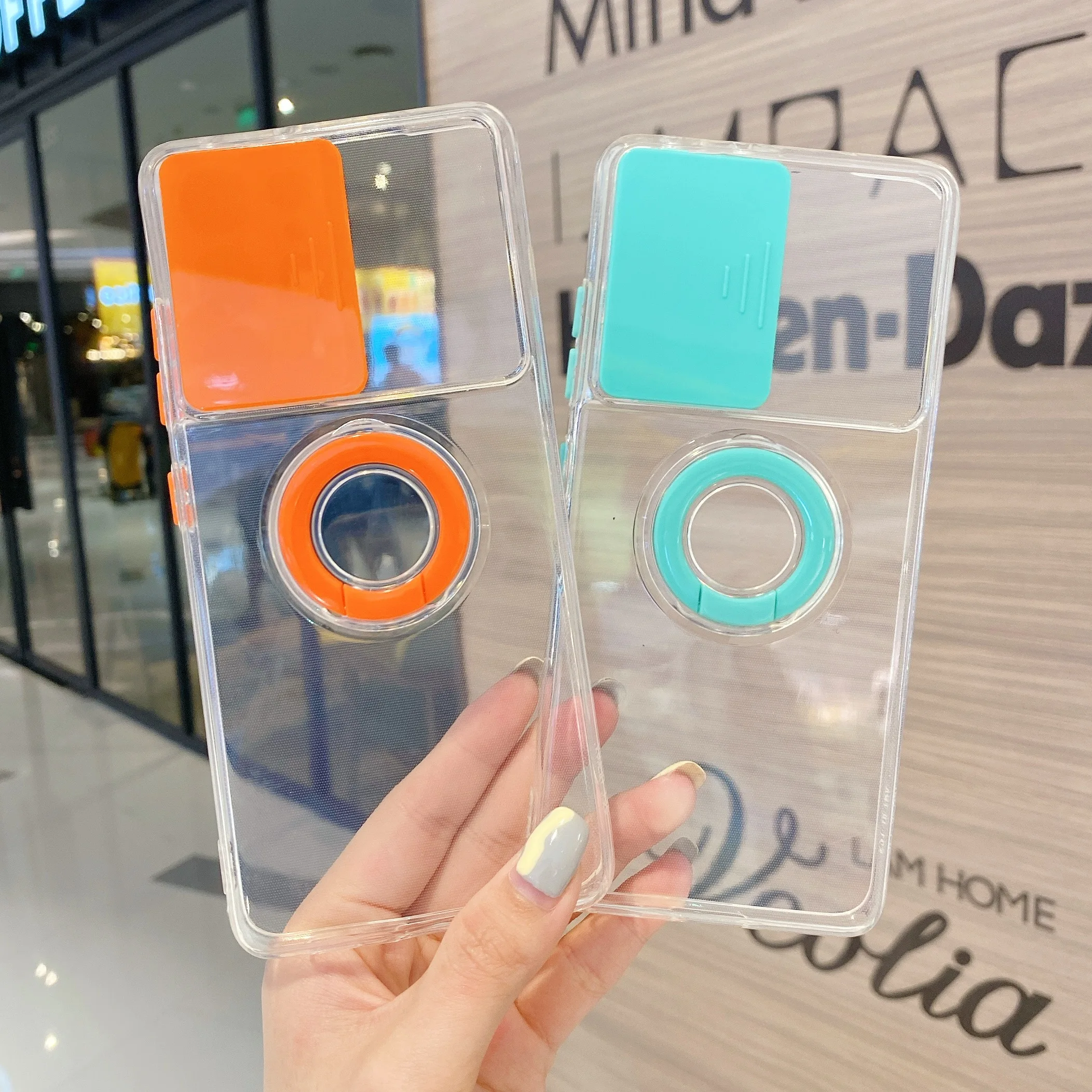 

Cute Transparent Ring Holder Phone Case for Samsung A22 A02S A72 A52 A32 A12 Shockproof Coque for Galaxy S21 FE Soft TPU Cover