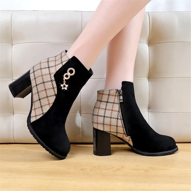 

2020 fashion suede leather boots high heel ladies shoes ankle boots for women Shoes Dropshipping Women Ankle Boots обувь женская