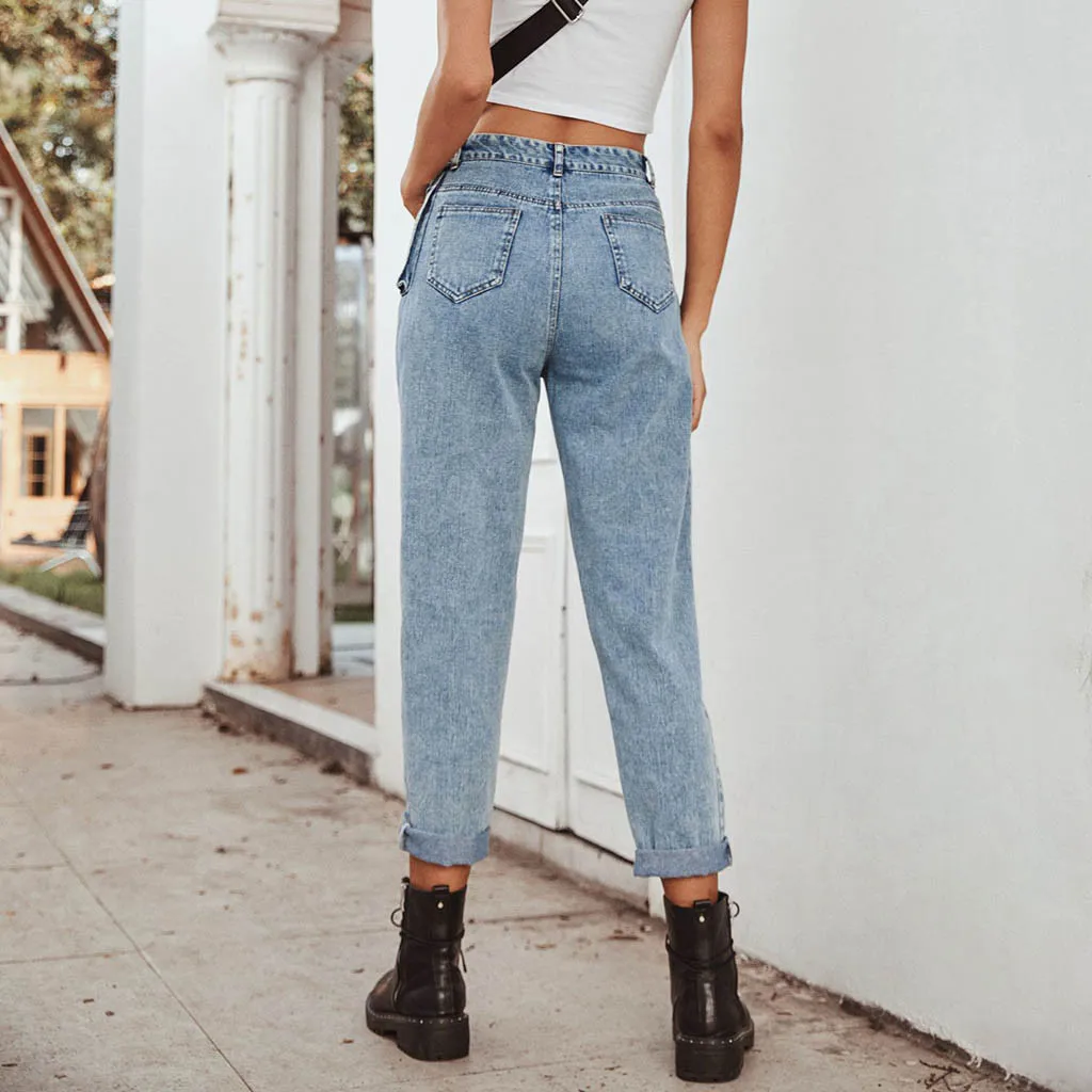 Женские джинсы 2020 с высокой талией женские прямые карманами свободные брюки