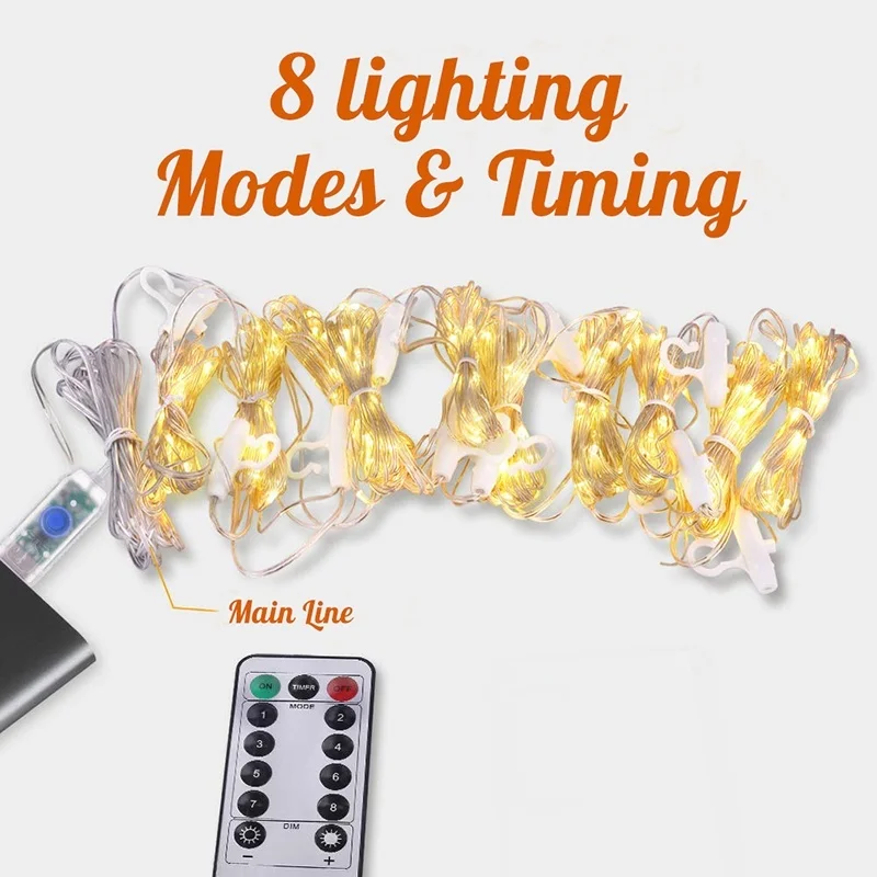 

100 светодиодный ная Гирлянда-занавеска, светильник ящаяся гирлянда с дистанционным управлением, Рождественская сверхъяркая прочная Праздн...