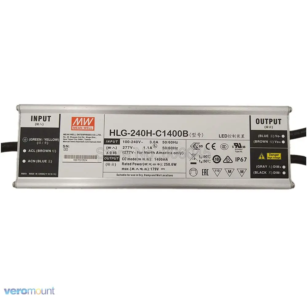 Светодиодный драйвер Meanwell с регулируемой яркостью 250 Вт источник питания