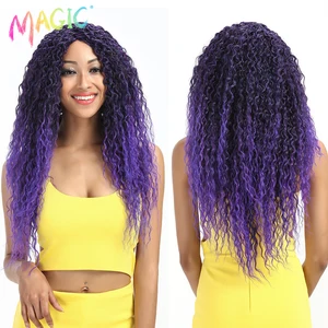 Волшебные вьющиеся парики, синтетические длинные женские парики, 26 дюймов, синтетические парики для женщин, фиолетовый цвет, термостойкие, бесплатная доставка