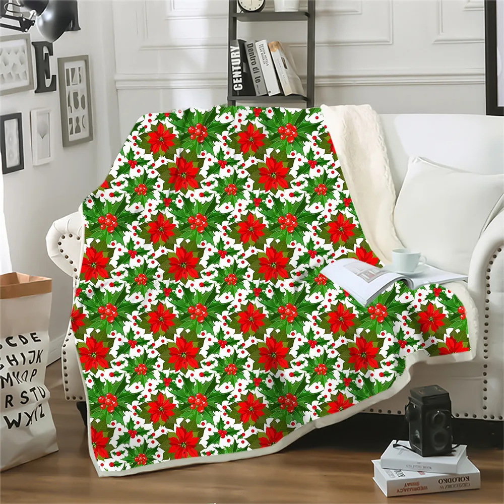 CLOOCL Christmas Blankets 3D Graphics Cartoon Santa Leaves Cerries Plush Quilt Keep Warm Double Layer Blanket Festival Gifts | Дом и сад