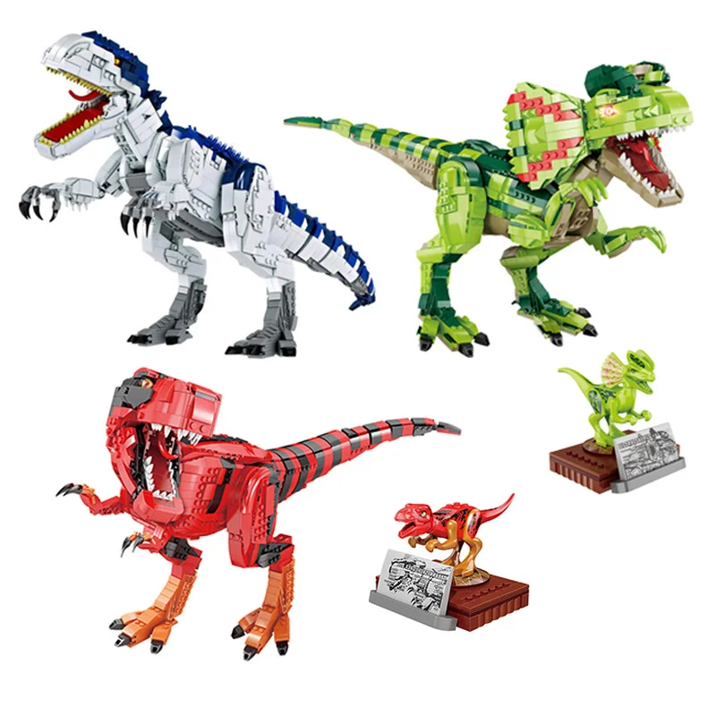

2021 New Building Blocks Jurassic Dinosaur Large Animal Model Swift Dilophosaurus Brick Children Christmas Gift Toys