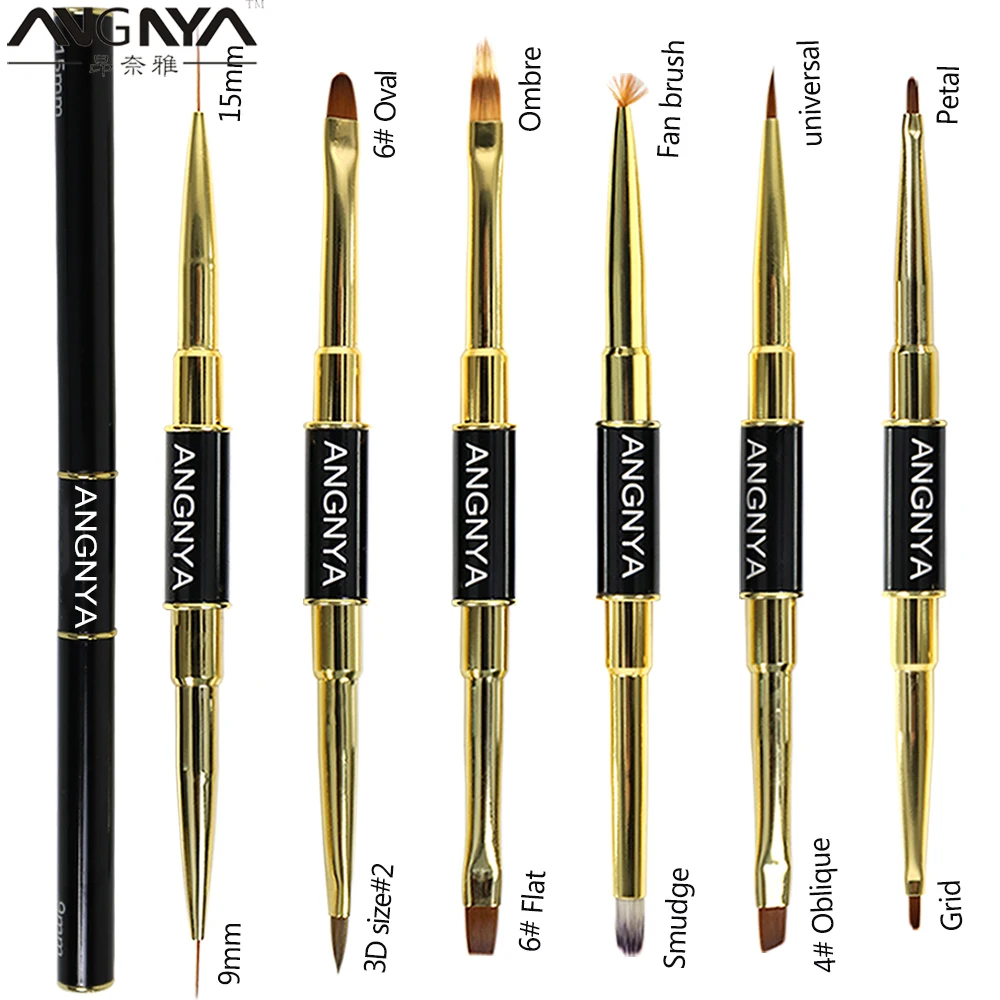 ANGNYA 6 шт. двусторонняя акриловая кисть для дизайна ногтей черная металлическая