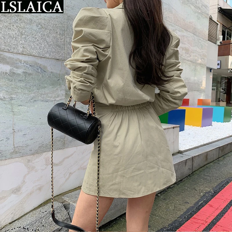 

Elegant Shirts Dress for Women Fashion Long Sleeve Turn-down Collar Ruffles Mini Dress Office Lady Chic Solid Woman Dress Autumn