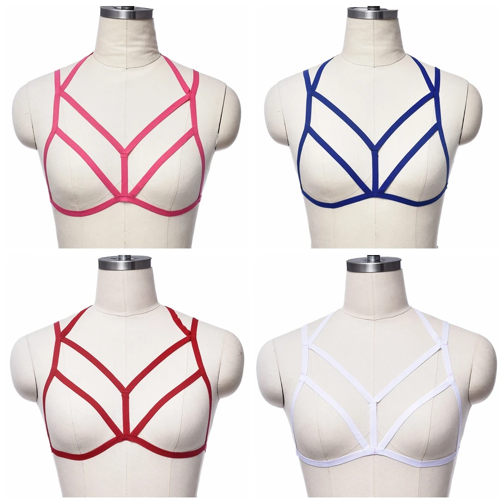 

Multicolor Soft Bondage Body Harness Sexy Lingerie Rave Open Chest Body Cage Adjustable Crop Top Elastic Harness Bra