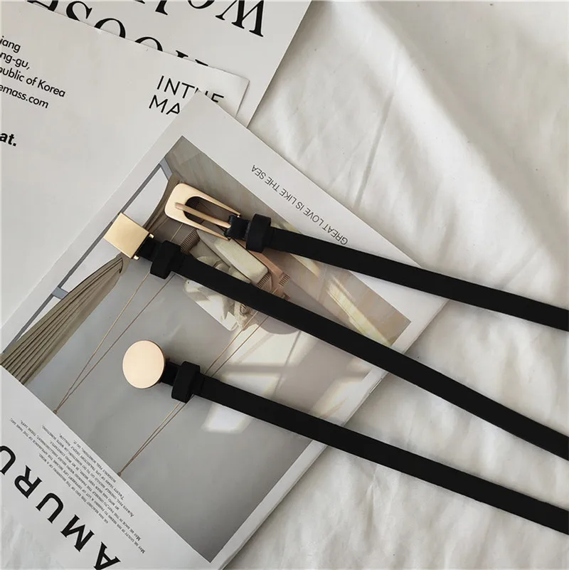 

Women's Belt Jeans New Gold Geometric Metal Buckle Belt Leather Strap Belt Girl 2020 Simple Thin Belt Dress Accessories