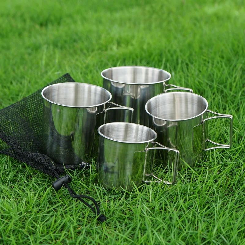 4 шт./компл. чашки из нержавеющей стали Складная ручка для воды пикника барбекю