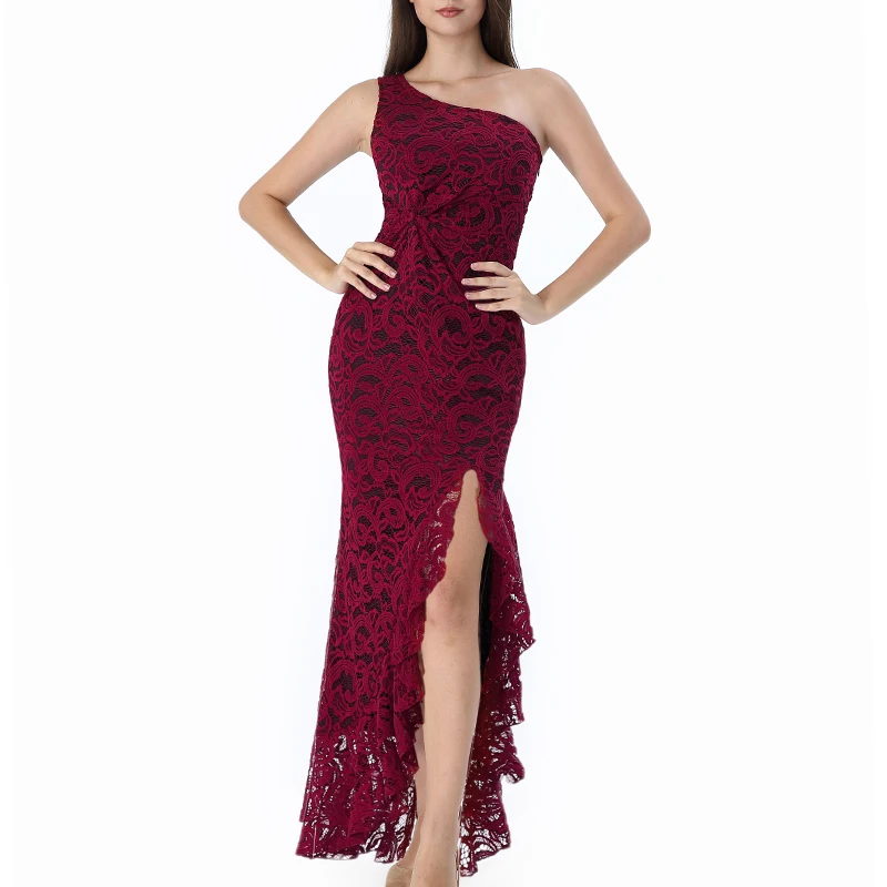 Женское платье на одно плечо Vfemage асимметричное с рюшами и узлом высоким разрезом