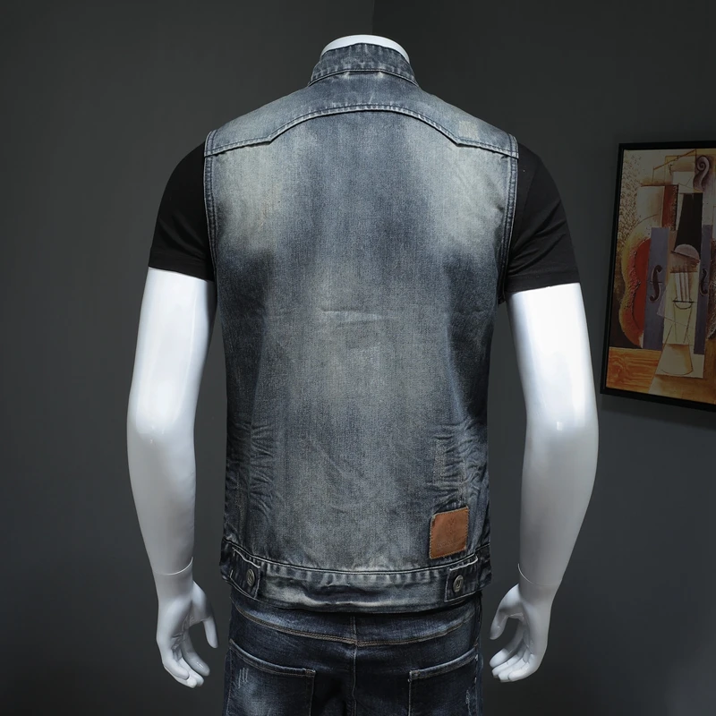 

Korean fashion slim-fit buckle denim vest fashion retro casual men's denim vest