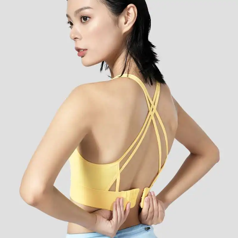 Women Sports Bra Breathable Spaghetti Strap Padded New Top Fitness Solid Running Gym Athletic Seamless Yoga |