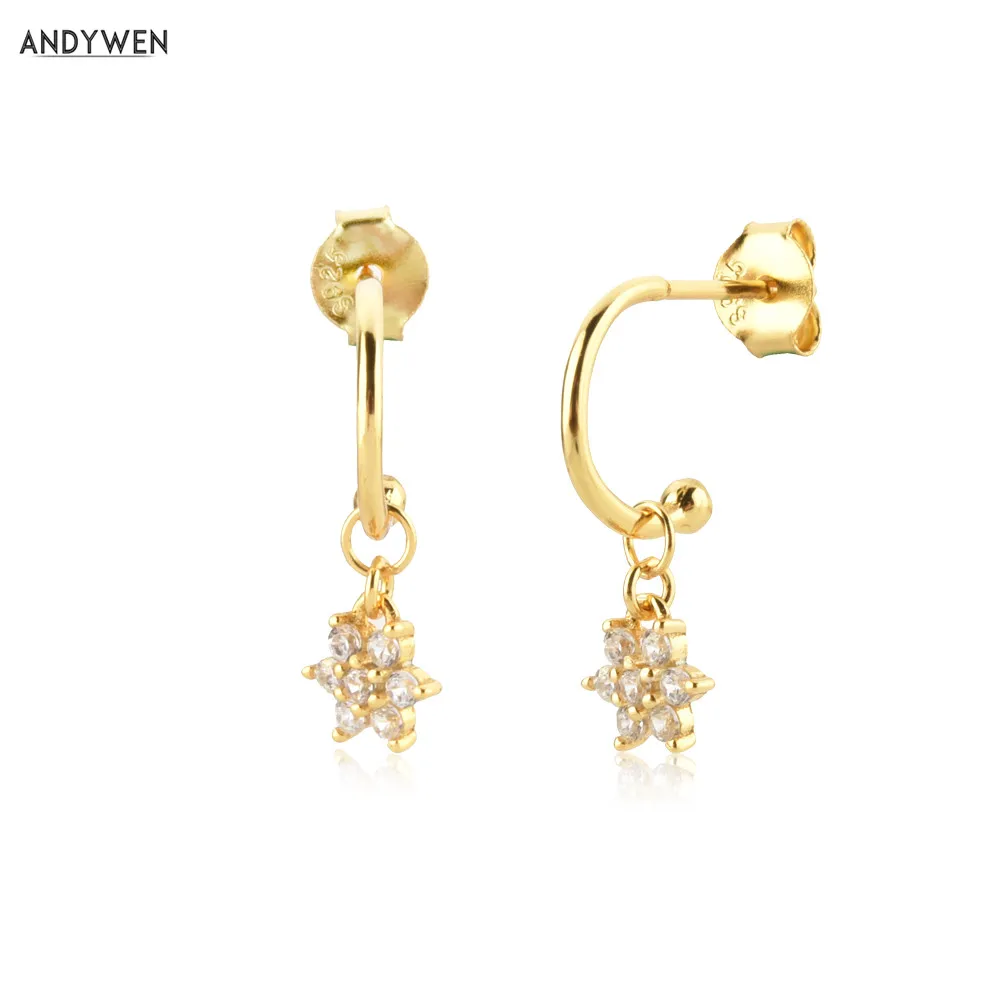 

Серьги-ромашки ANDYWEN, серебристые, золотистые, 925 пробы мм, висячие, 8,5