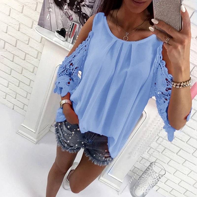 

Bigsweety Ladies Blouse Fashion Womens Off Shoulder Tops Blouse Shirts Summer Hot Hollow Out Sleeve Shirt Boho Tunic Tops