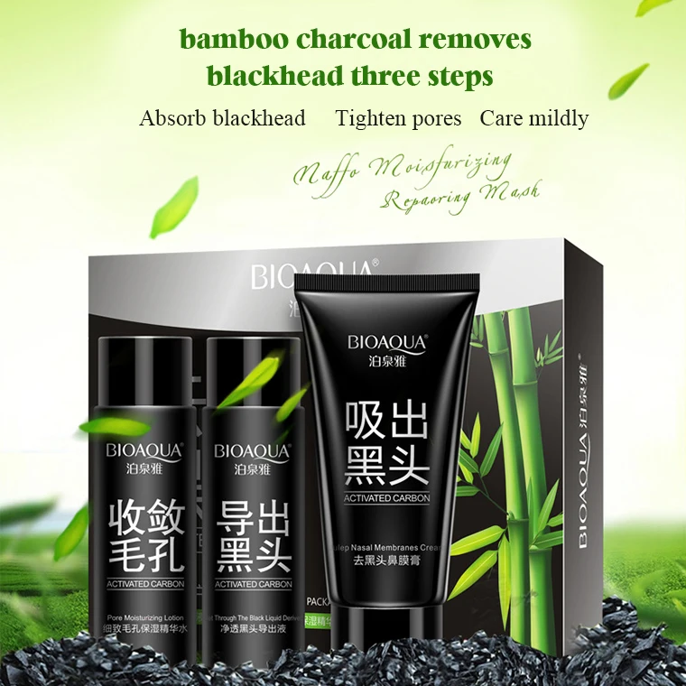 BIOAQUA Bamboo Charcoal Black Mask 3 Steps Deep Cleansing Purifying Remover Blackhead Anti-Acne Nose Face mask Care | Красота и